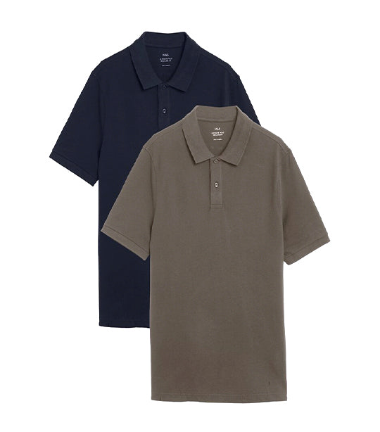 2-Pack Pure Cotton Polo Shirts Medium Brown