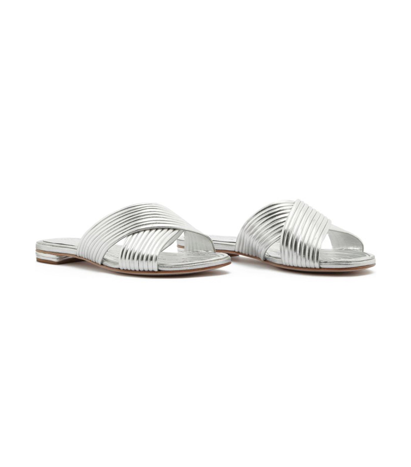 Criss-Cross Metallic Slip On Sandals Silver
