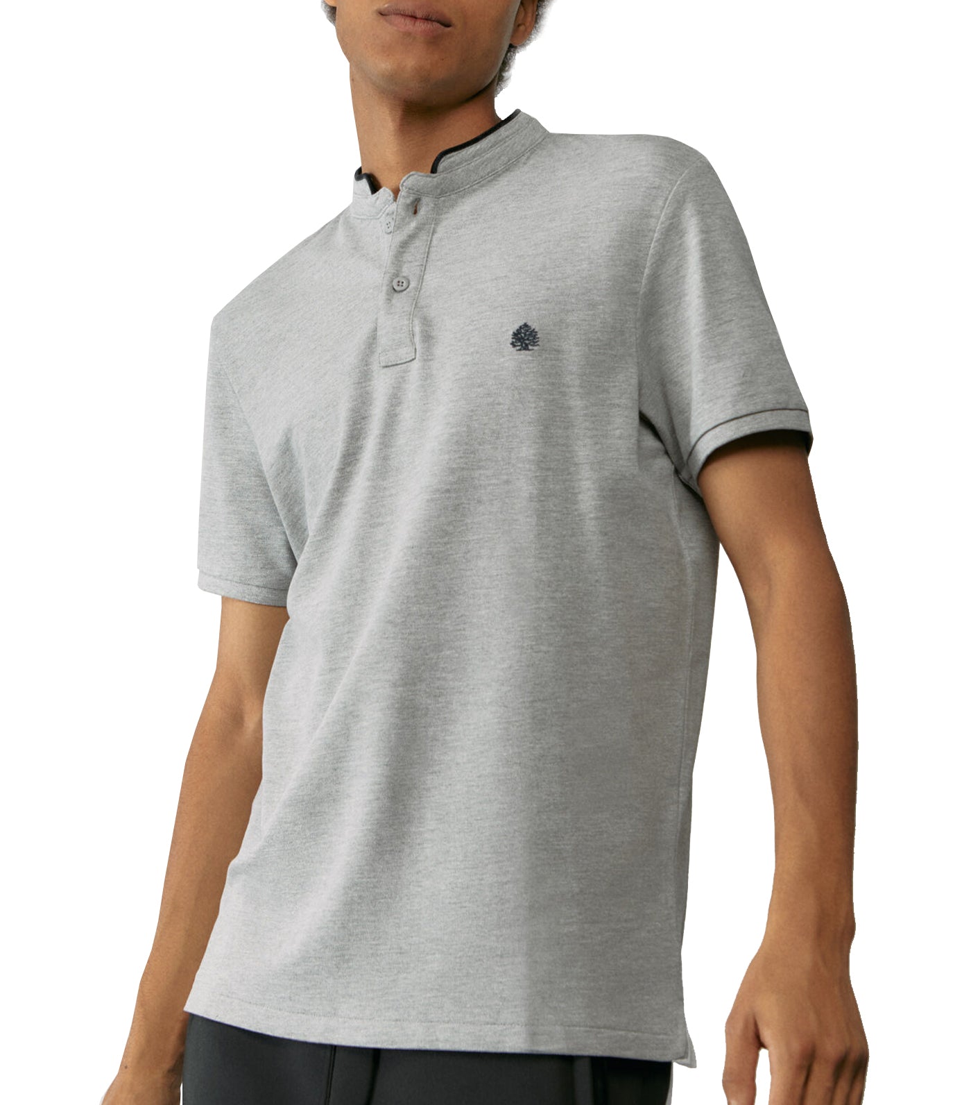 Mao Collar Slim Polo Shirt Medium Gray