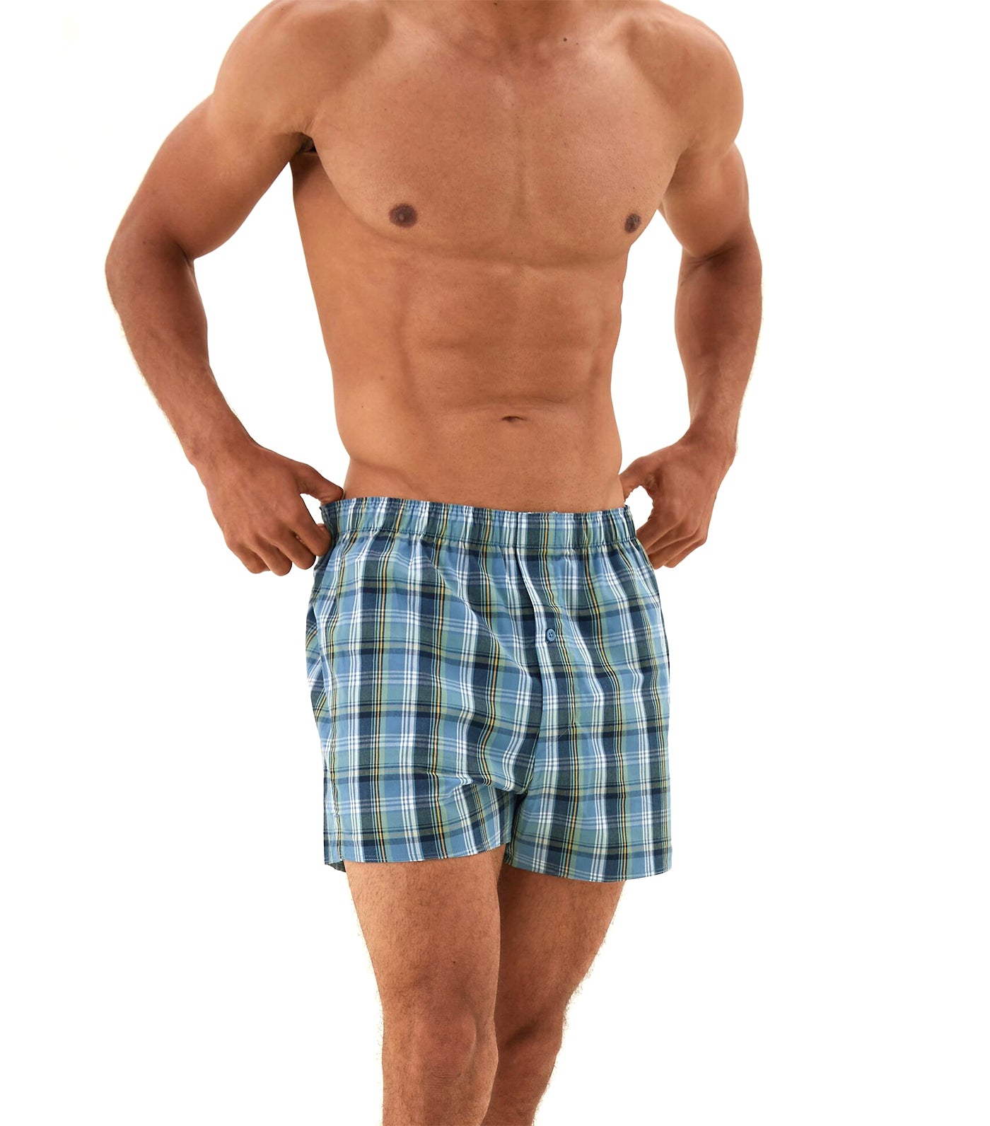 3-Pack Checked Woven Boxers Light Green