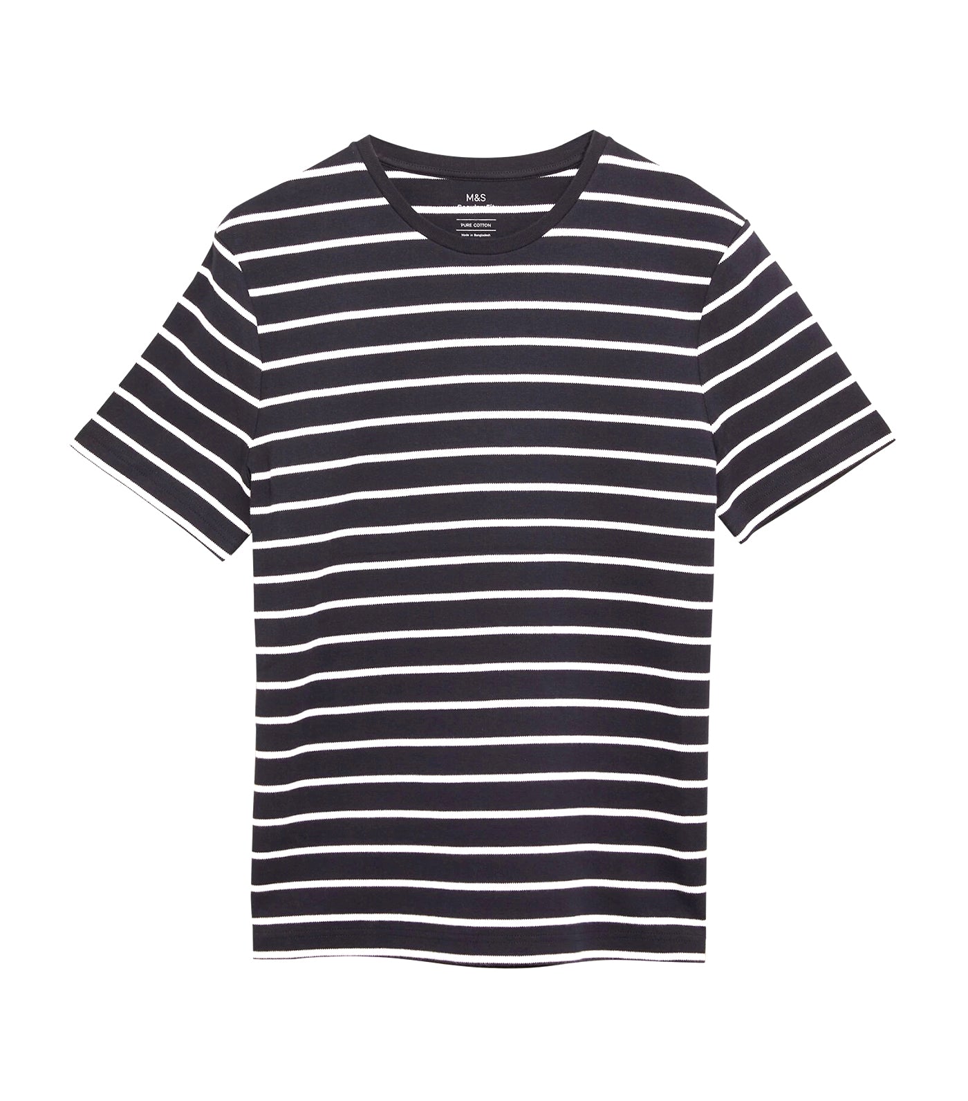 Pure Cotton Double Knit Striped T-Shirt Dark Navy
