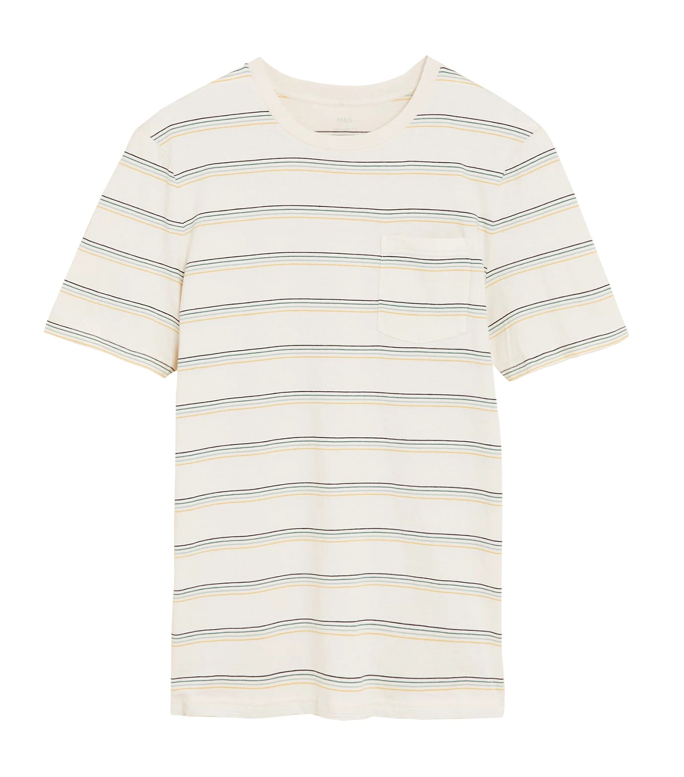 Pure Cotton Striped Crew Neck T-Shirt Ecru