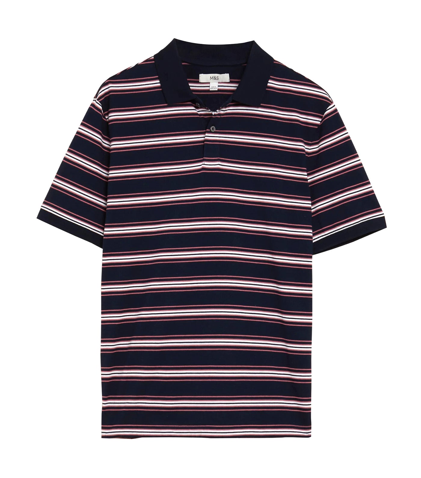 Pure Cotton Jersey Striped Polo Shirt Dark Navy