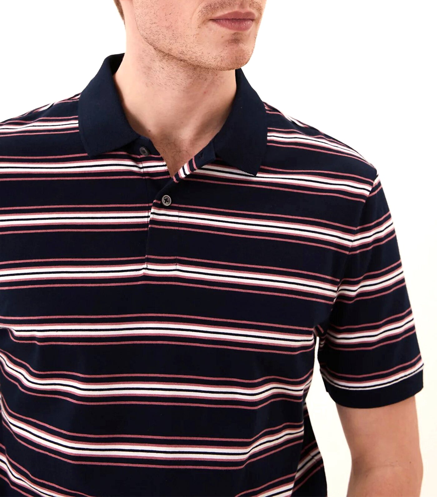 Pure Cotton Jersey Striped Polo Shirt Dark Navy