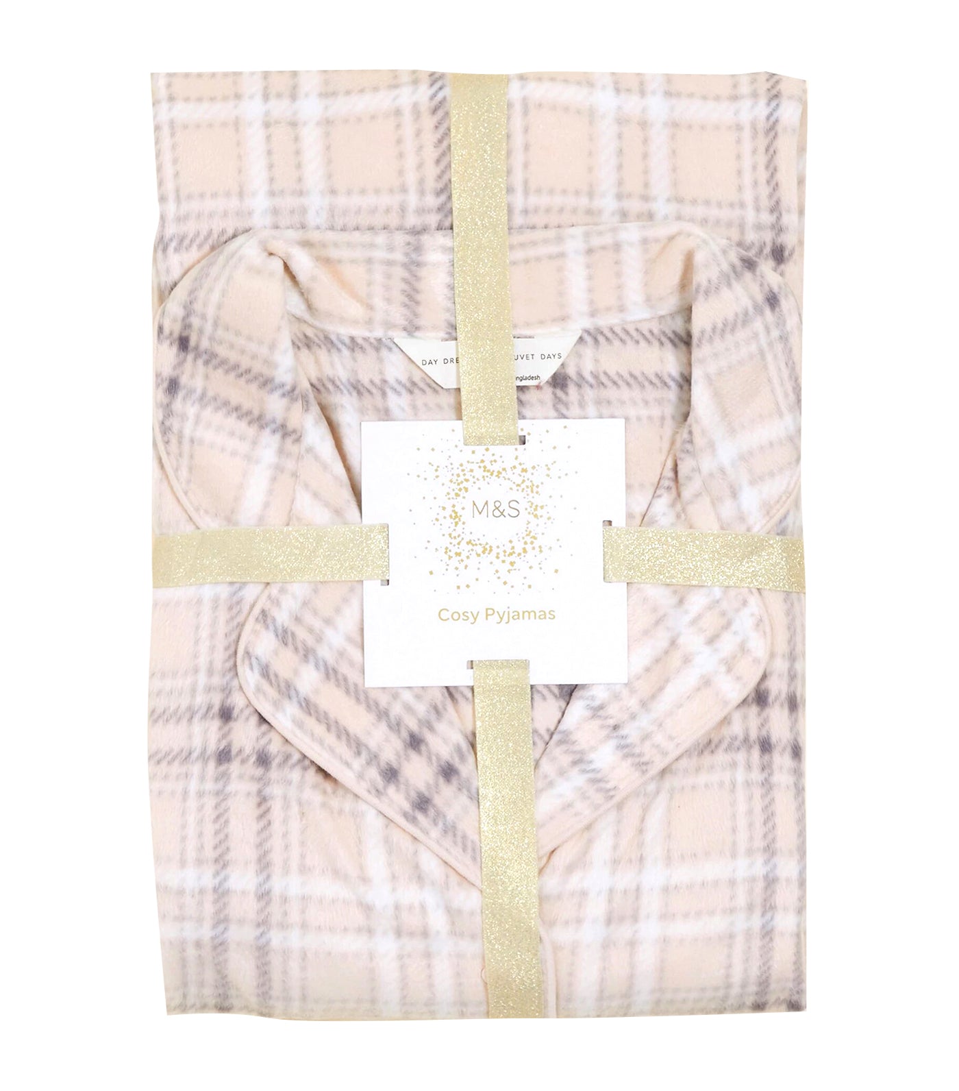 Fleece Checked Rever Collar Pajama Set Pink Mix