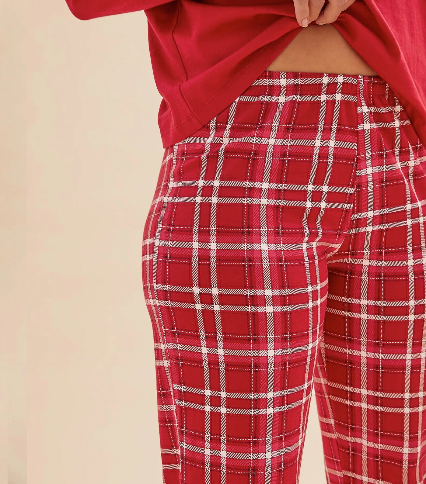 Pure Cotton Checked Print Pajama Set Red Mix