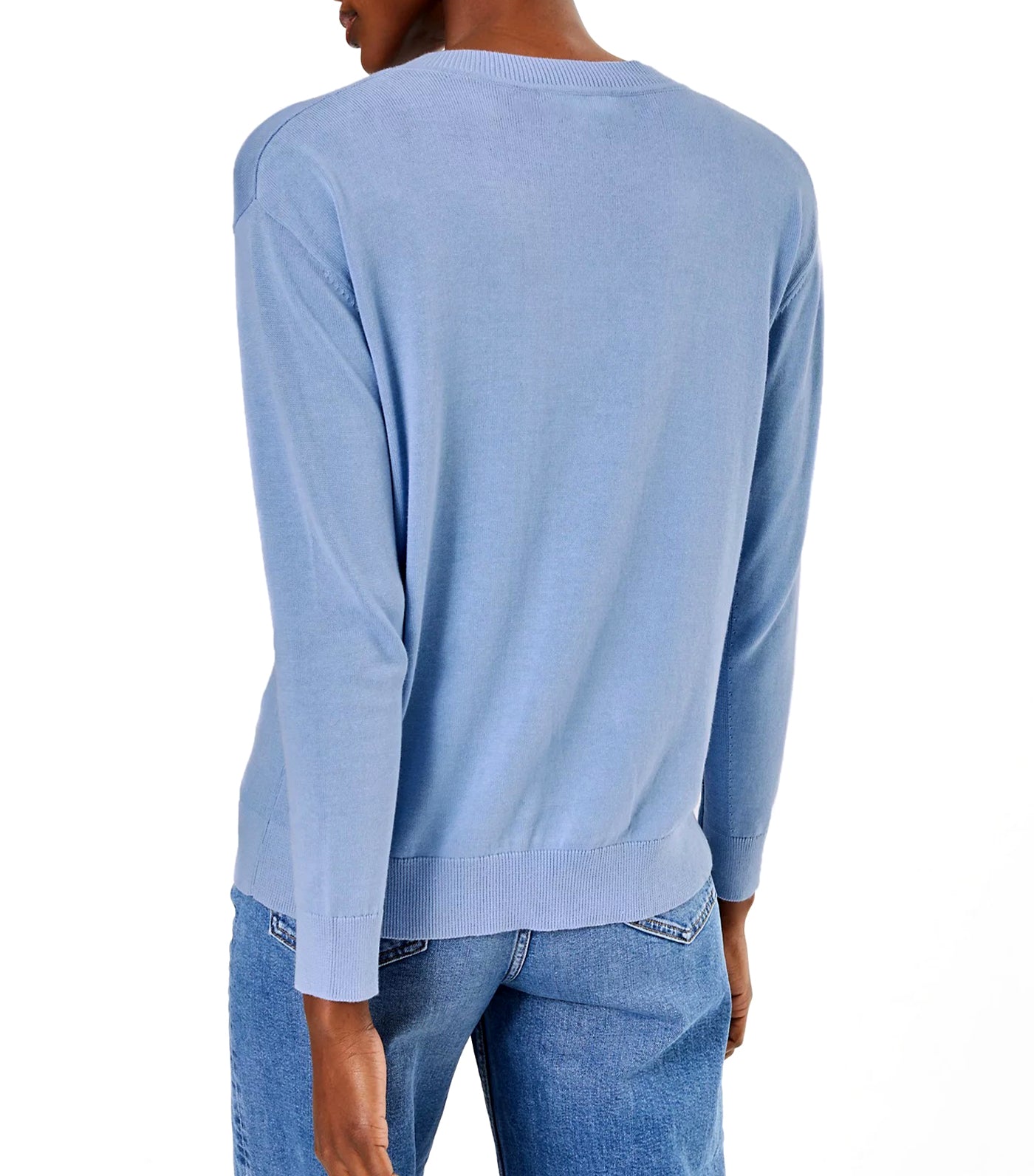 Pure Cotton V-Neck Relaxed Sweater Medium Blue