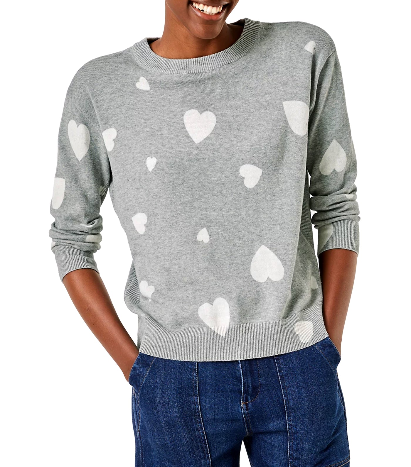 Pure Cotton Printed Relaxed Sweater Gray Mix
