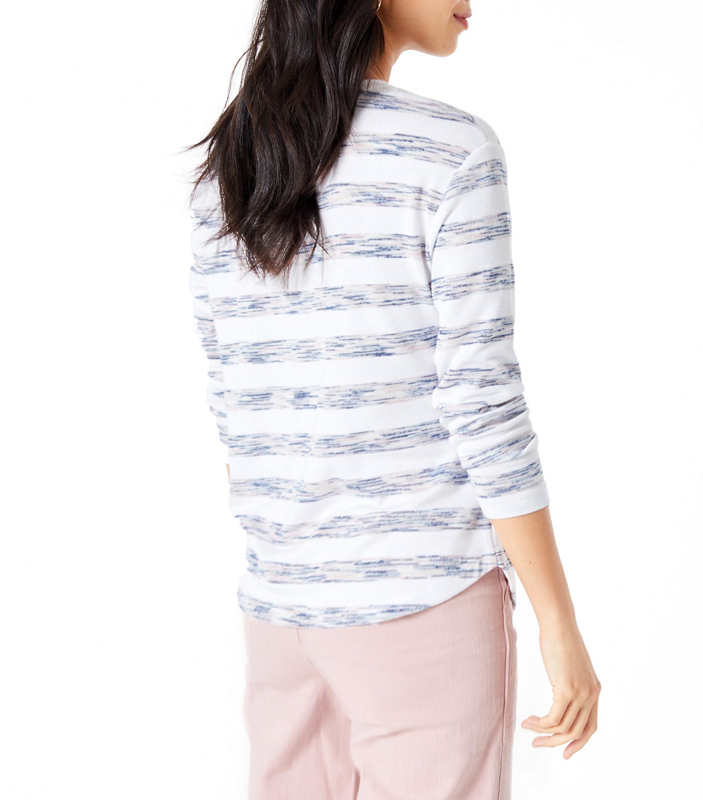 Luxe Touch Striped V Neck Relaxed Top Blue Mix