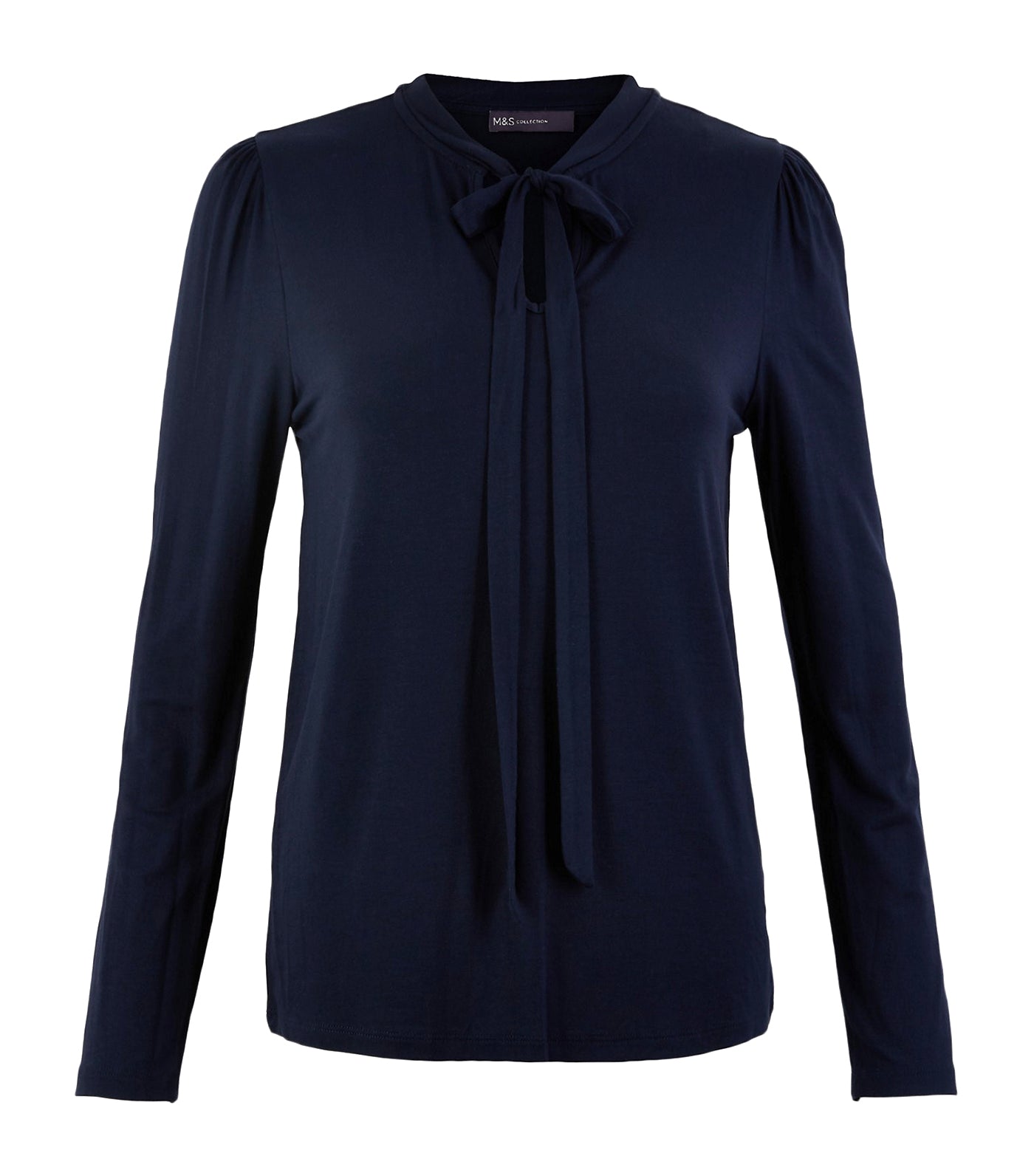 Pussybow High Neck Long Sleeve Top Navy