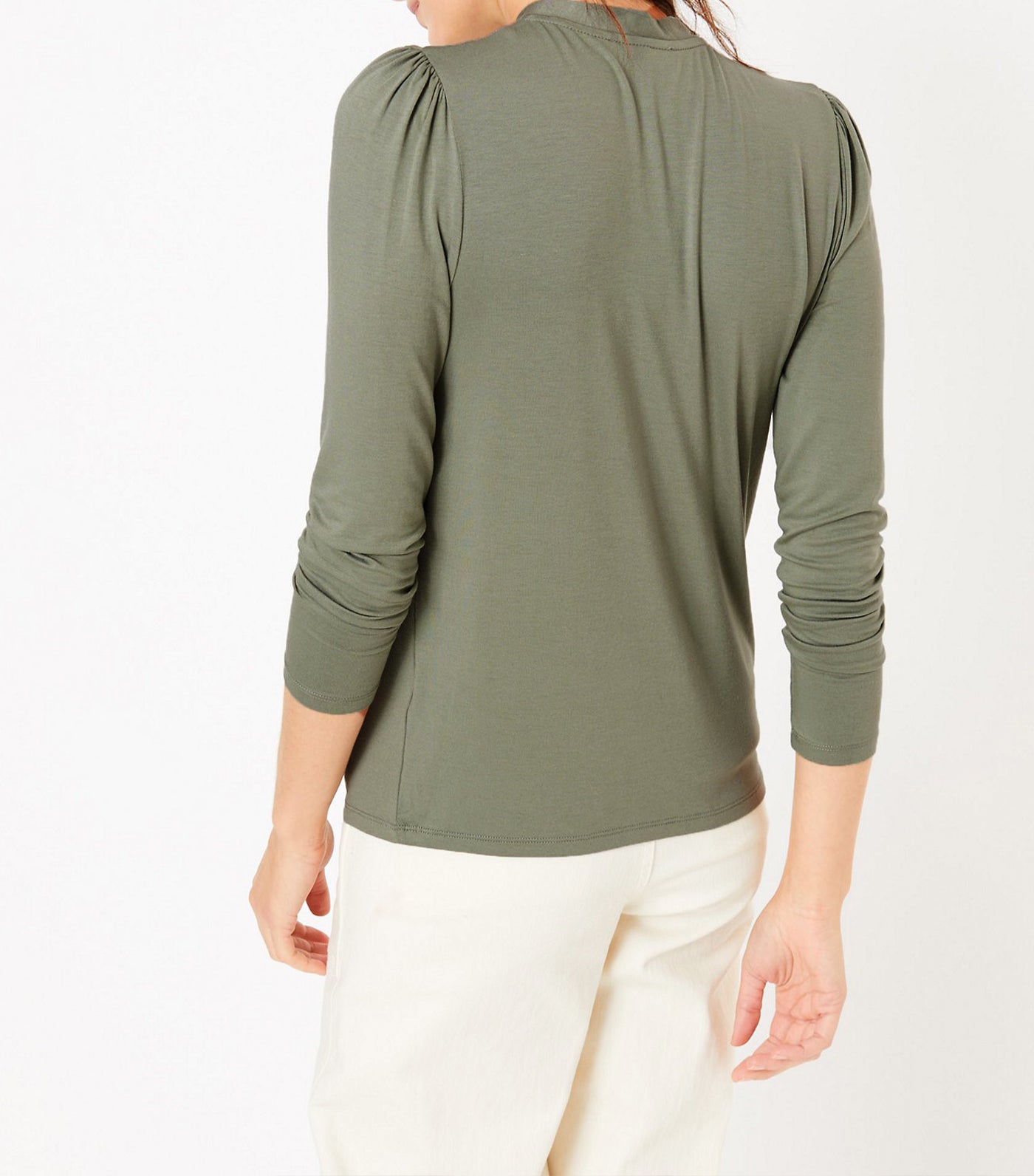 Pussybow High Neck Long Sleeve Top Green