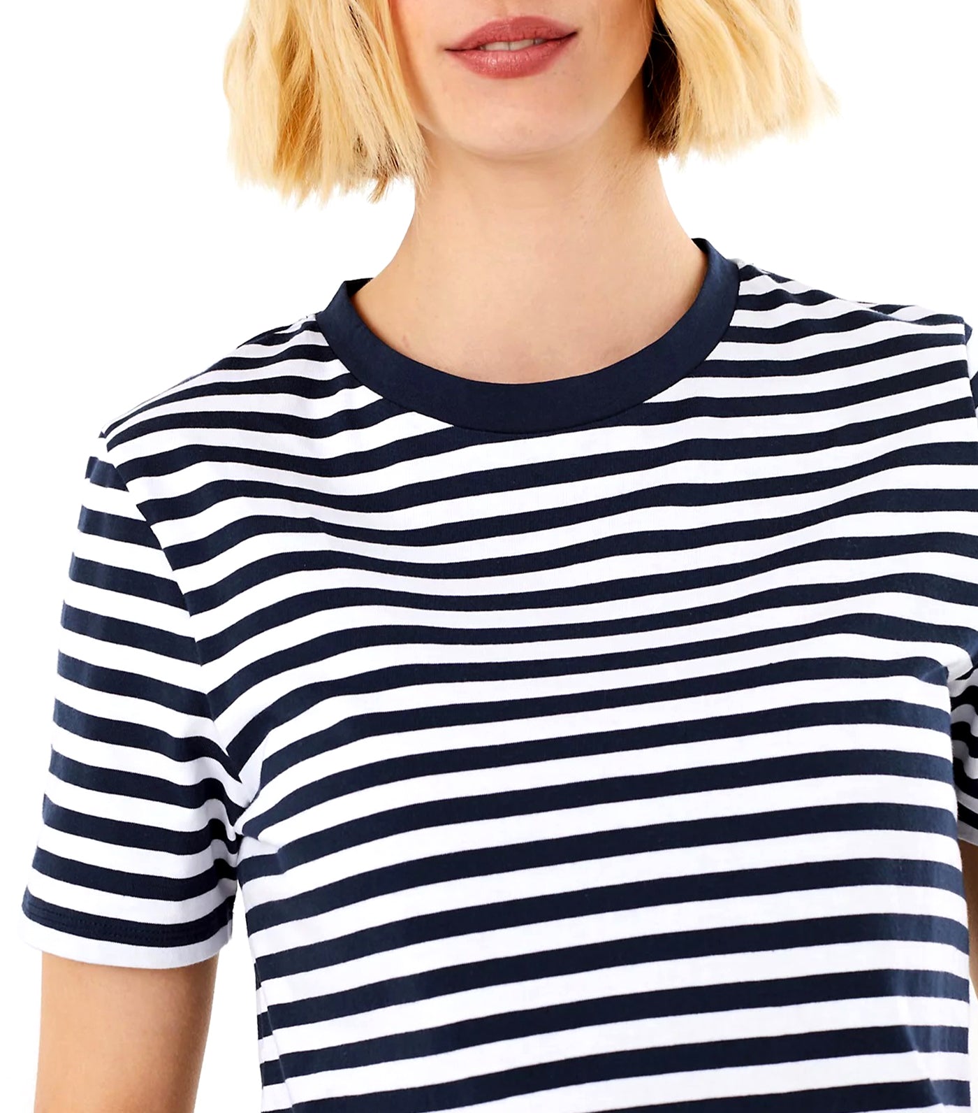 Pure Cotton Striped Straight Fit T-Shirt Navy Mix