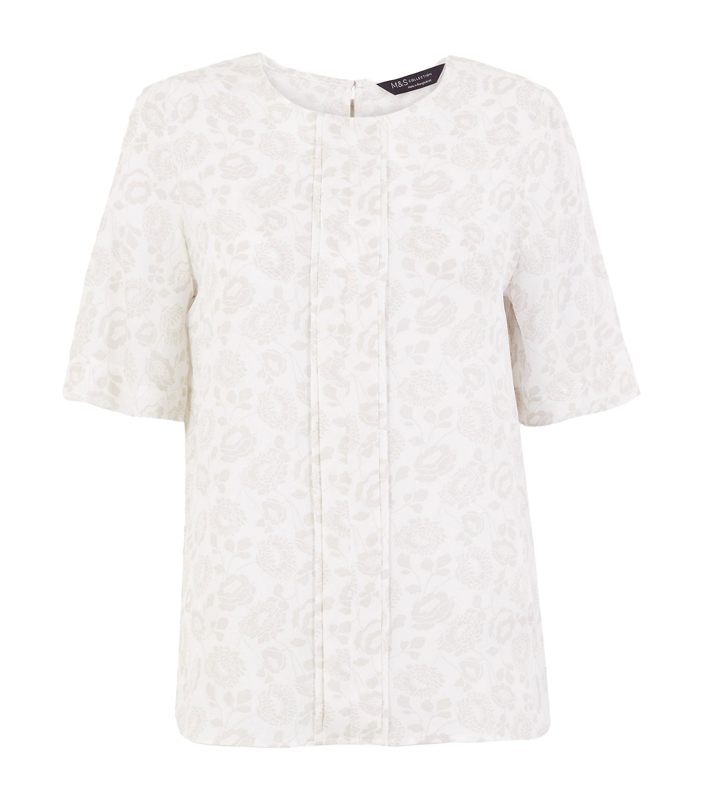 Floral Pleat Front Short Sleeve Blouse Ivory Mix