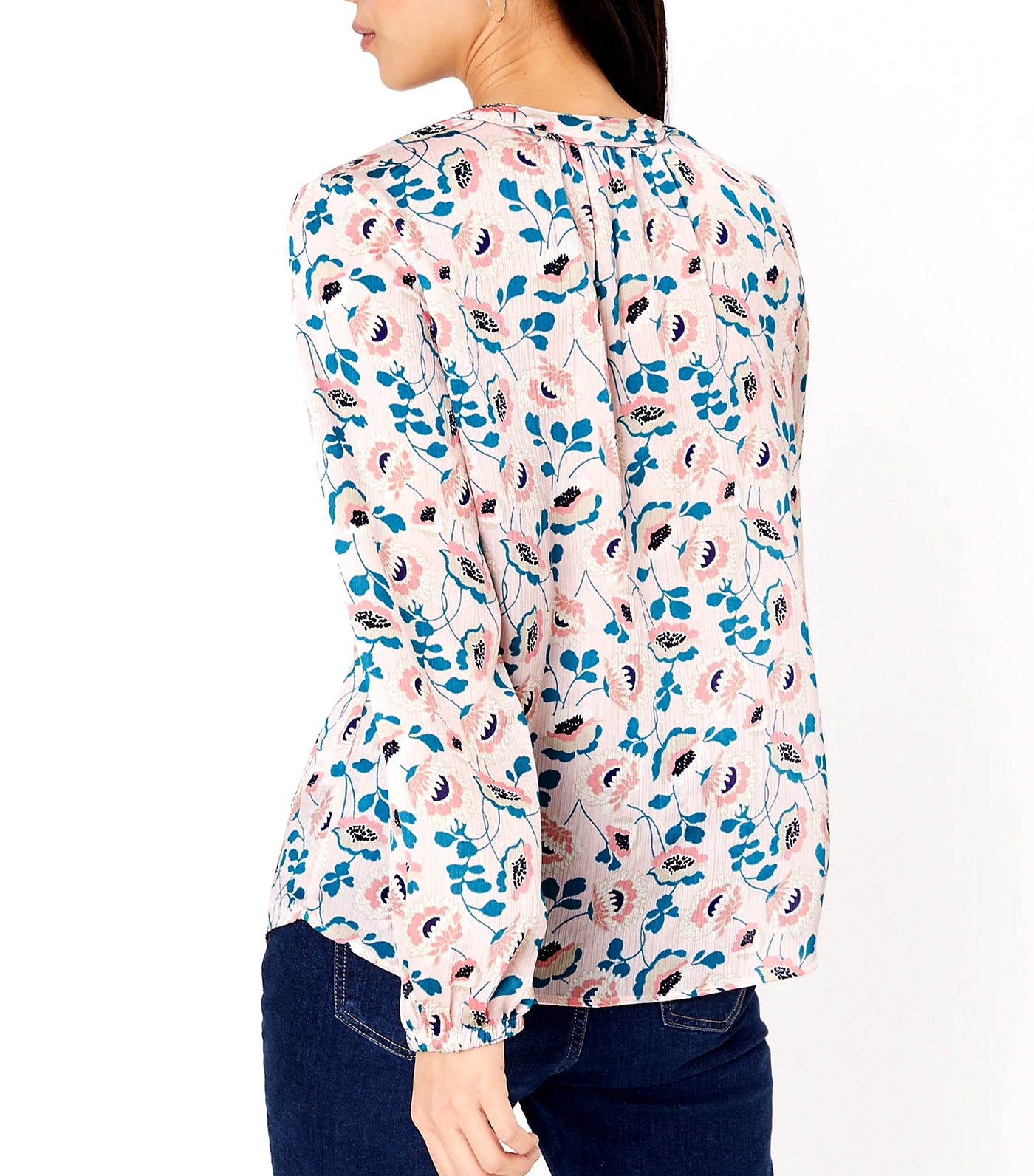 Floral Tie Neck Long Sleeve Blouse Pink Mix