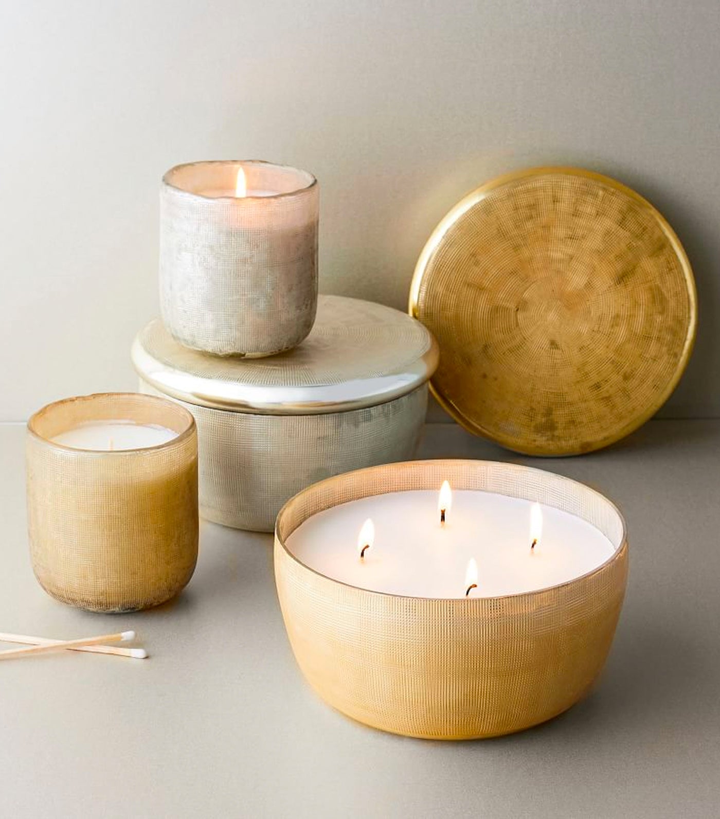Pottery Barn Textured Modern Glass Candles