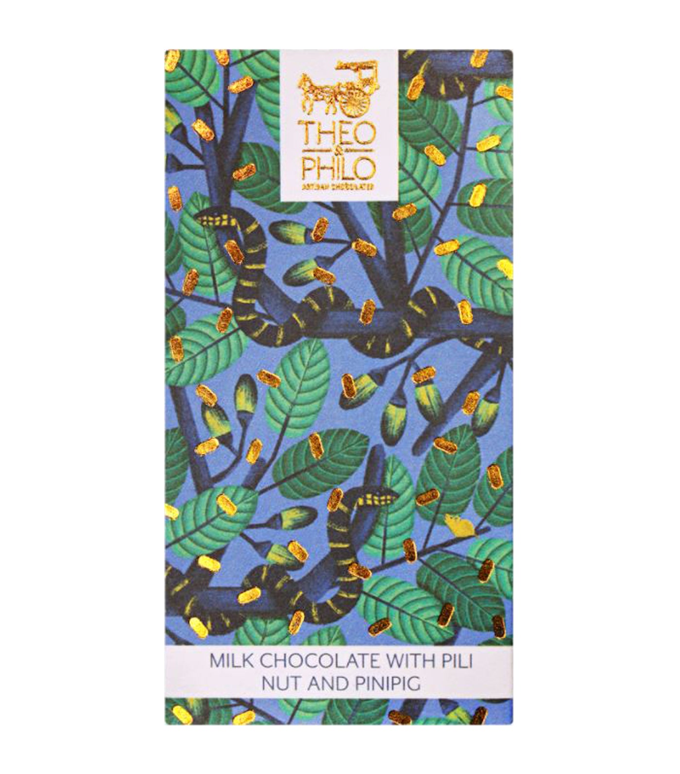 theo & philo milk chocolate with pili nut and pinipig bar