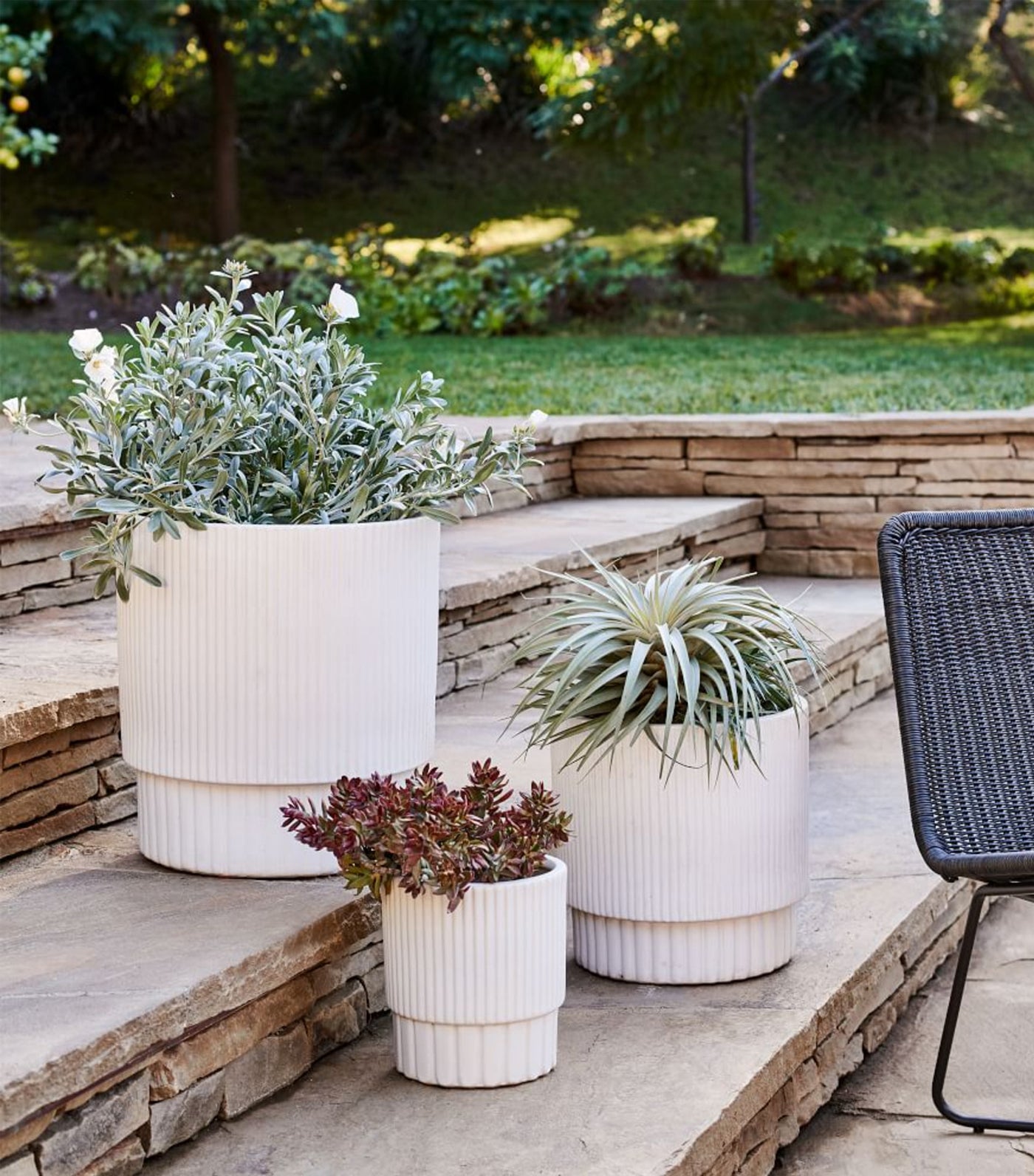 west elm Fluted Planters - White 