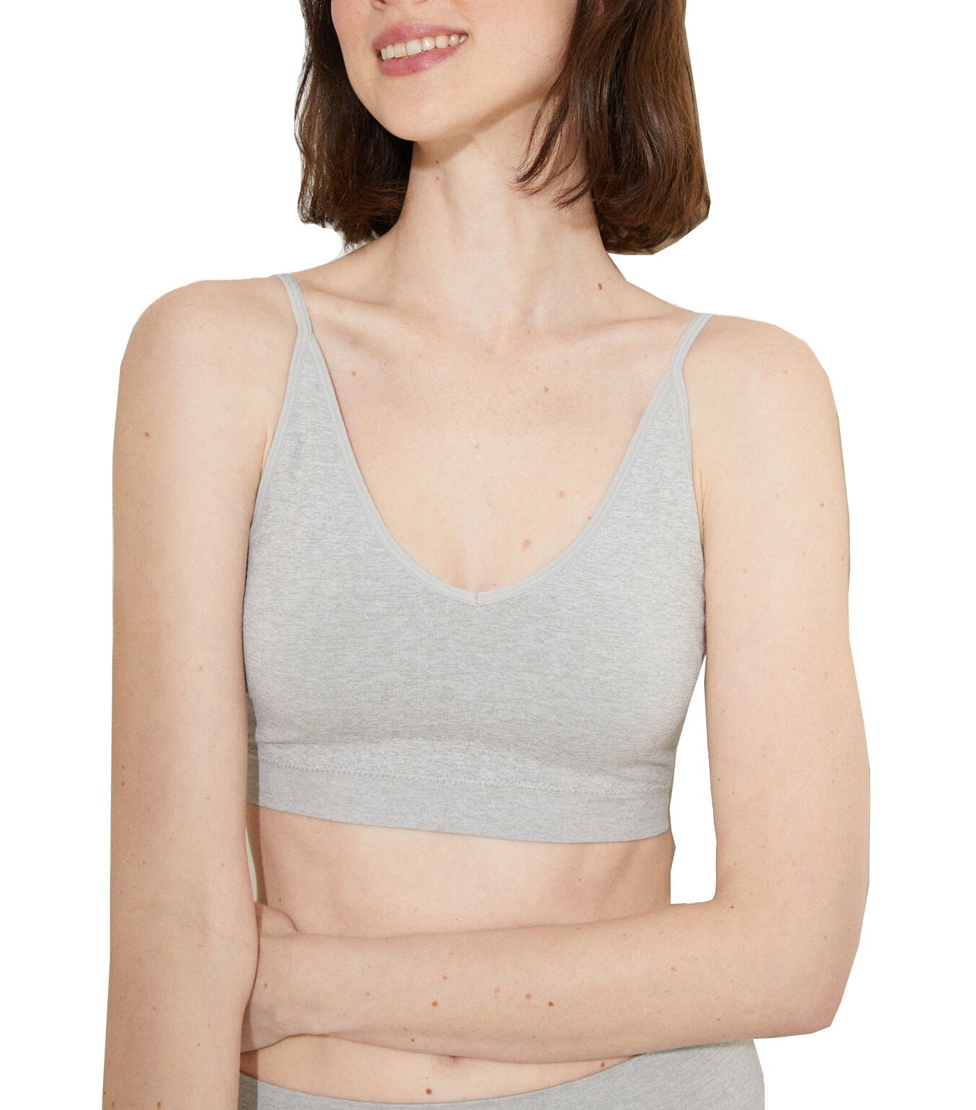 Seamless Halterneck Bra Top with Removable Cups Dark Gray