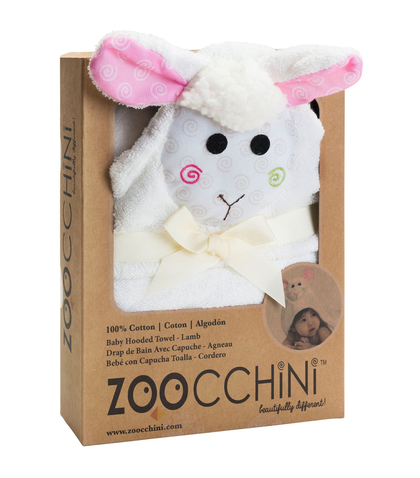 zoocchini white baby hooded towel - lola the lamb