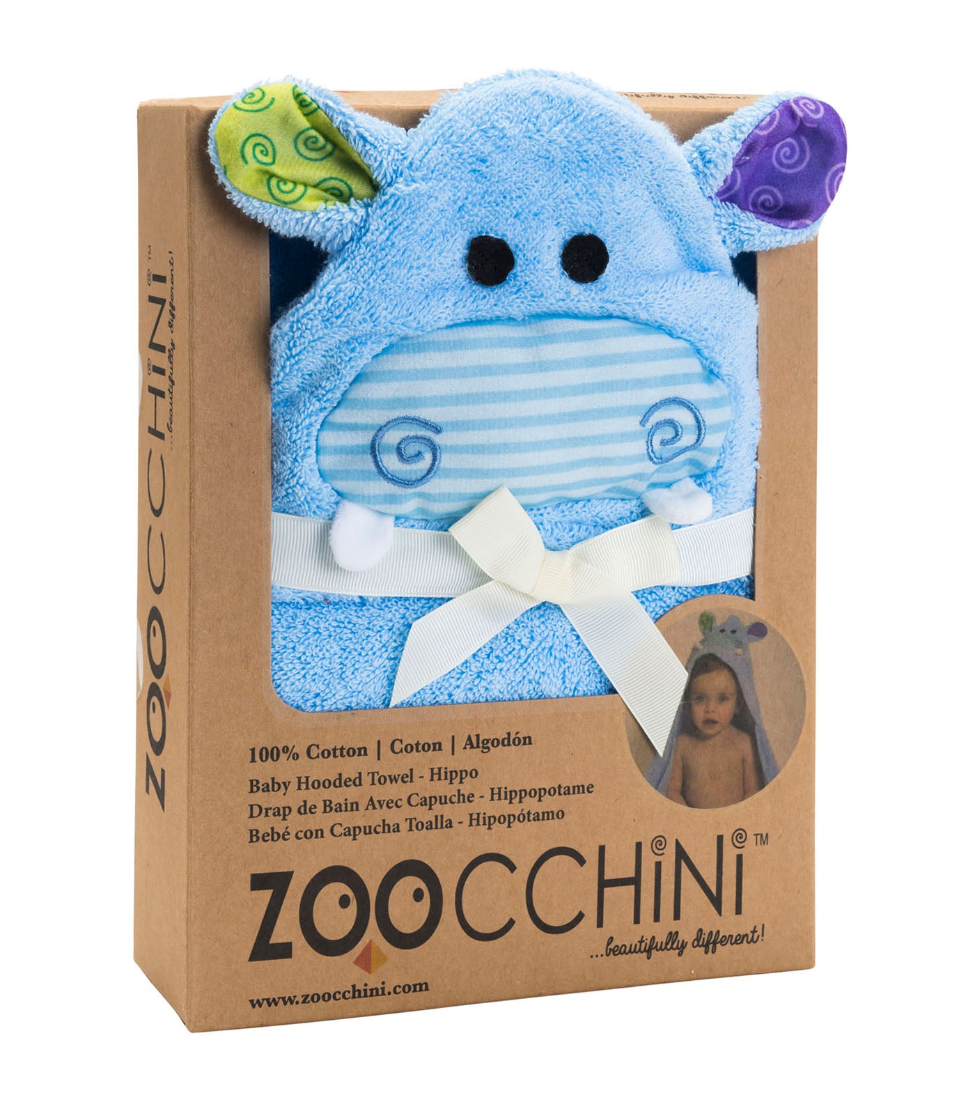 zoocchini blue baby hooded towel - henry the hippo