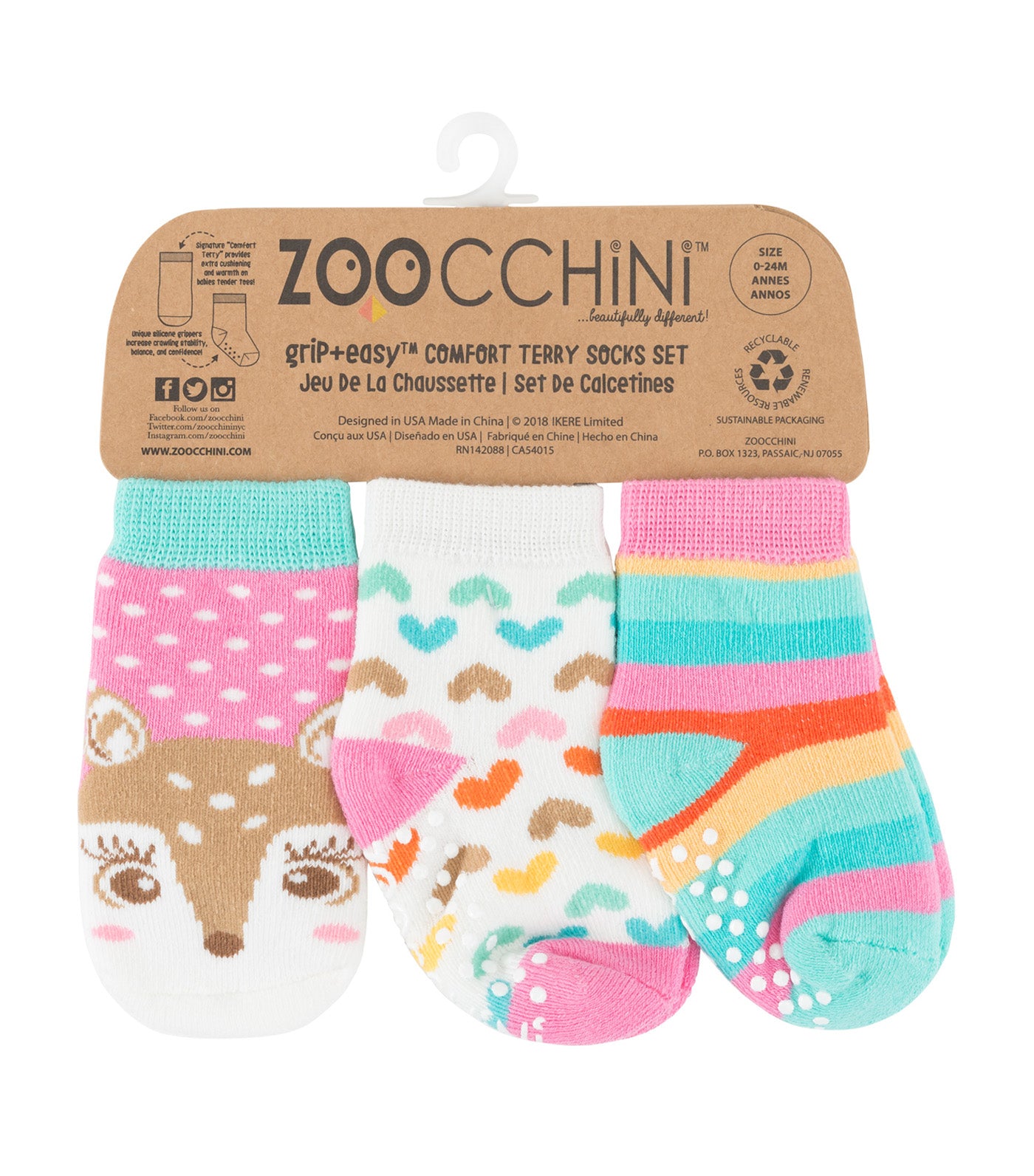 zoochini multicolor baby comfort socks set - fiona the fawn (set of 3)