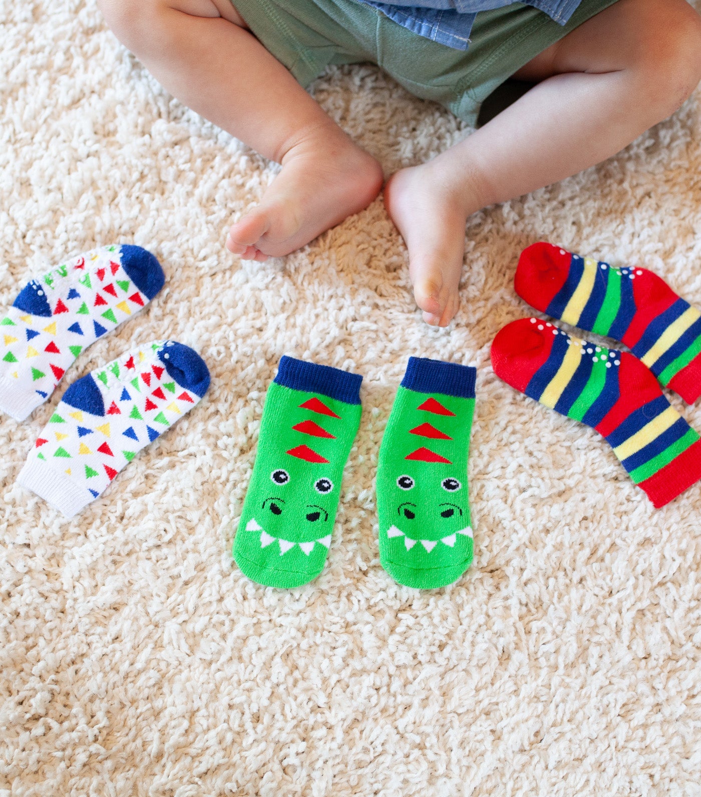 zoochini multicolor baby comfort socks set - devin the dinosaur (set of 3)