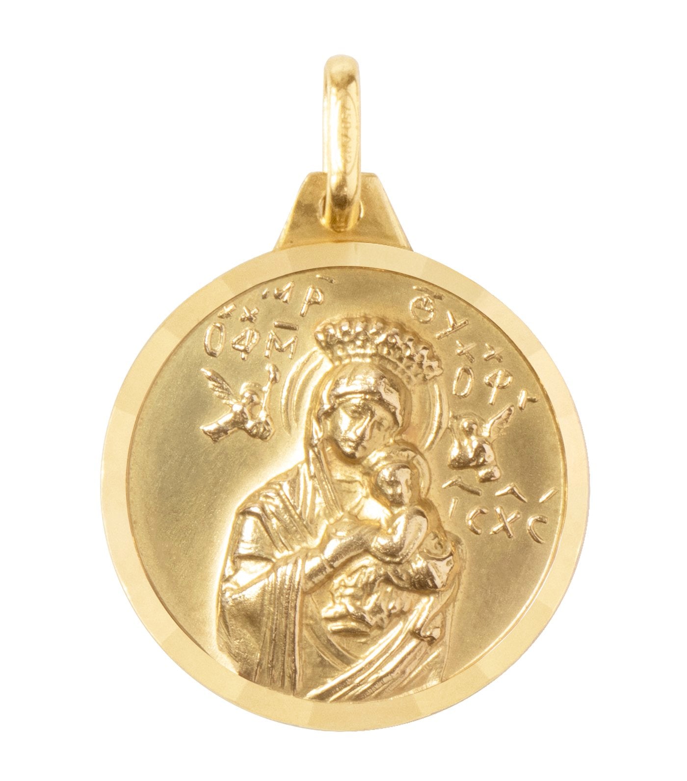 argyor 18k yellow gold medal our lady of perpetual help and sacred heart 20mm pendant 