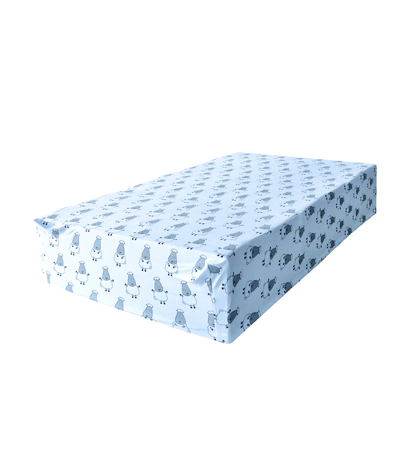 Crib mattress with store sheep on it