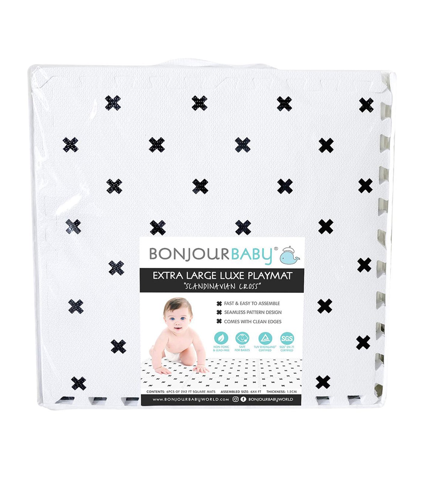 bonjour baby black and white extra large luxe playmat - scandanavian cross