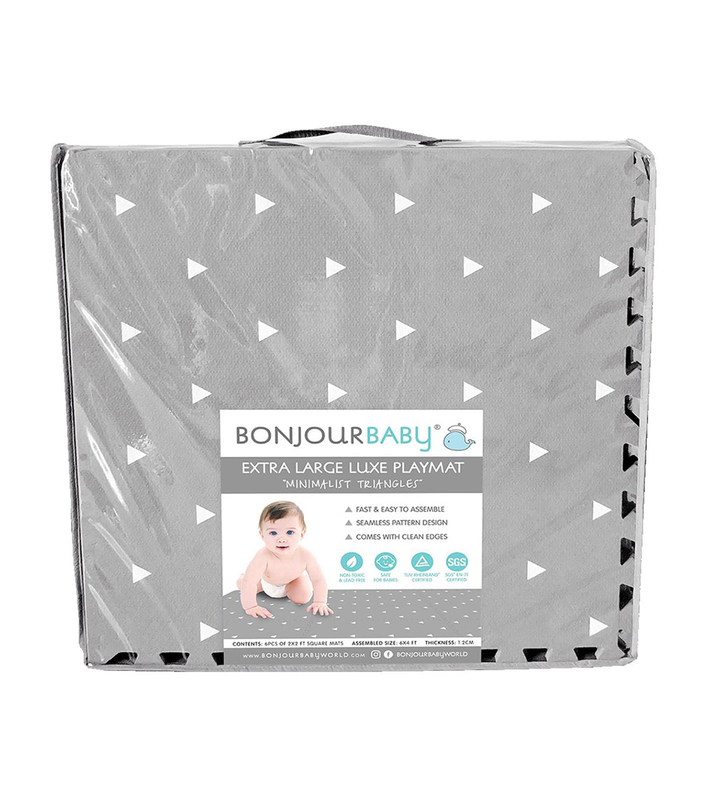 bonjour baby gray extra large luxe playmat - minimalist triangles