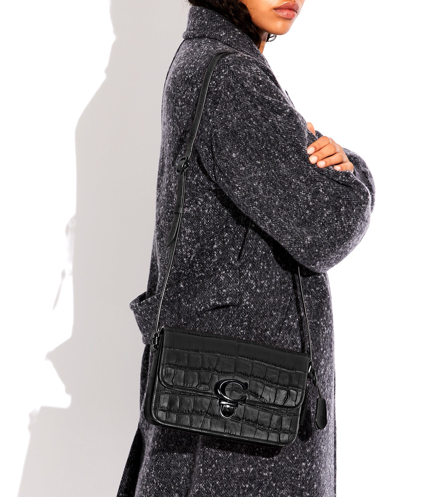 coach studio croc embossed leather shoulder bag