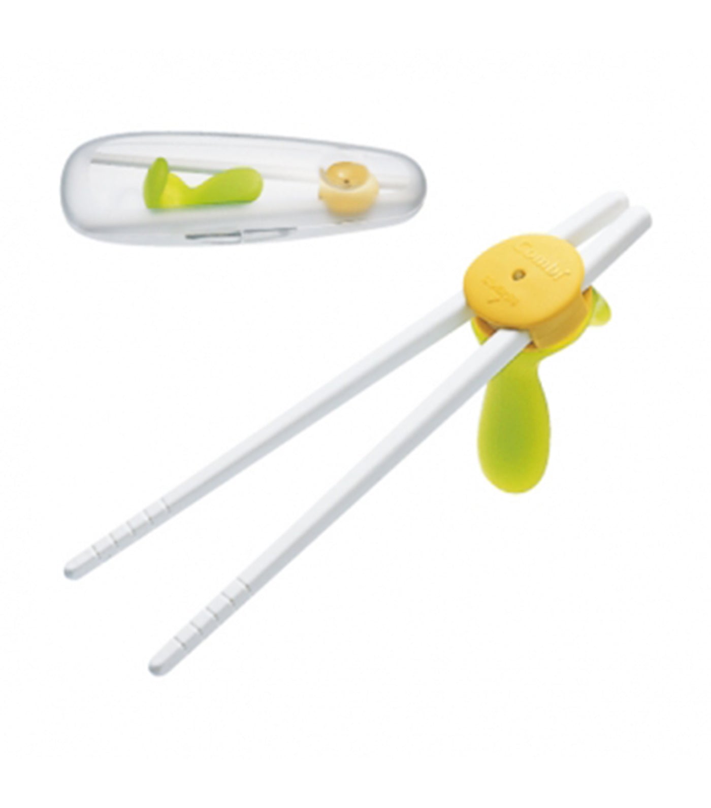 combi green baby level training chopsticks with case