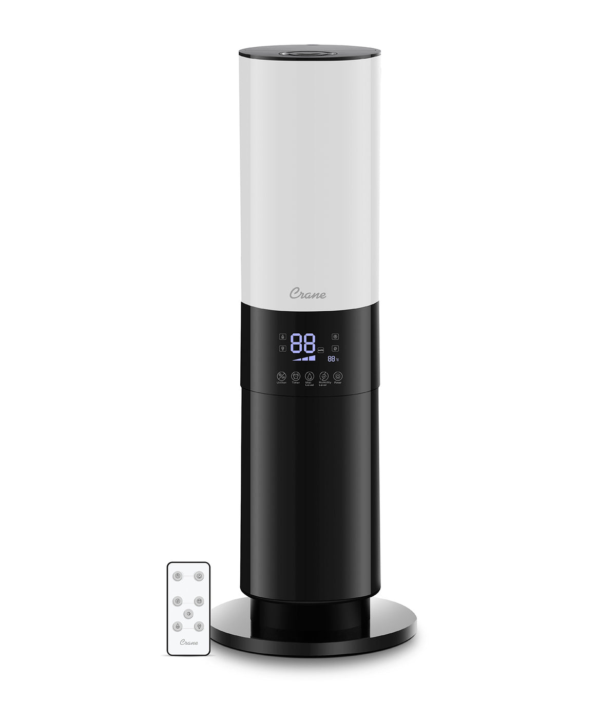 crane black 4-in-1 top fill true-hepa humidifier & air sanitizer with uv and ionizer