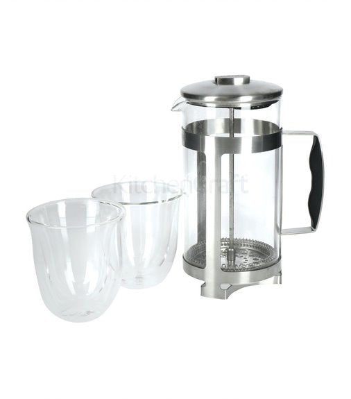 La Cafetière Coffee Gift Set with 8-Cup Cafetiere and Double-Walled Coffee Glasses