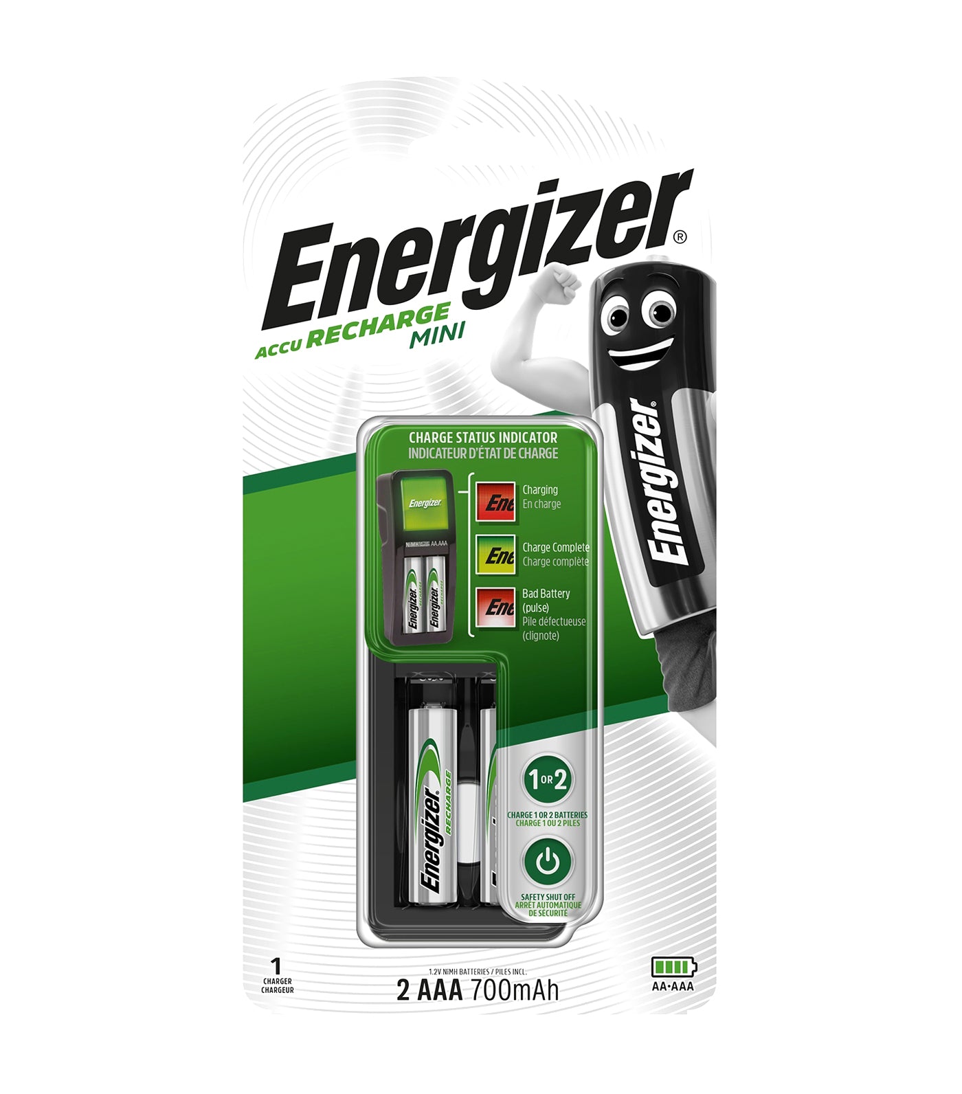 energizer accurecharge mini with 2 pieces aaa batteries