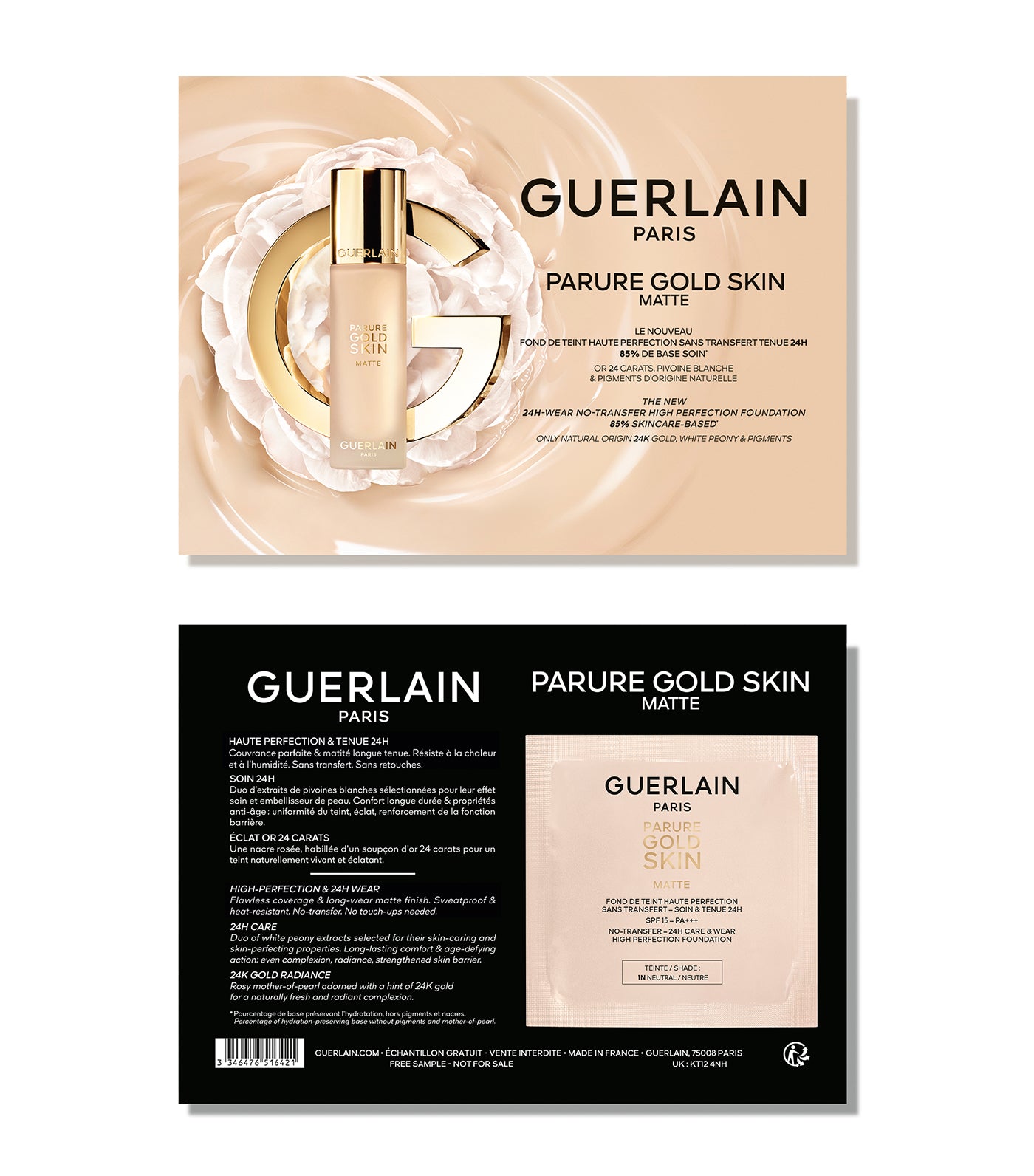 Complimentary Parure Gold Skin Matte: No-transfer High Perfection Foundation - 24H Care & Wear Sample Card