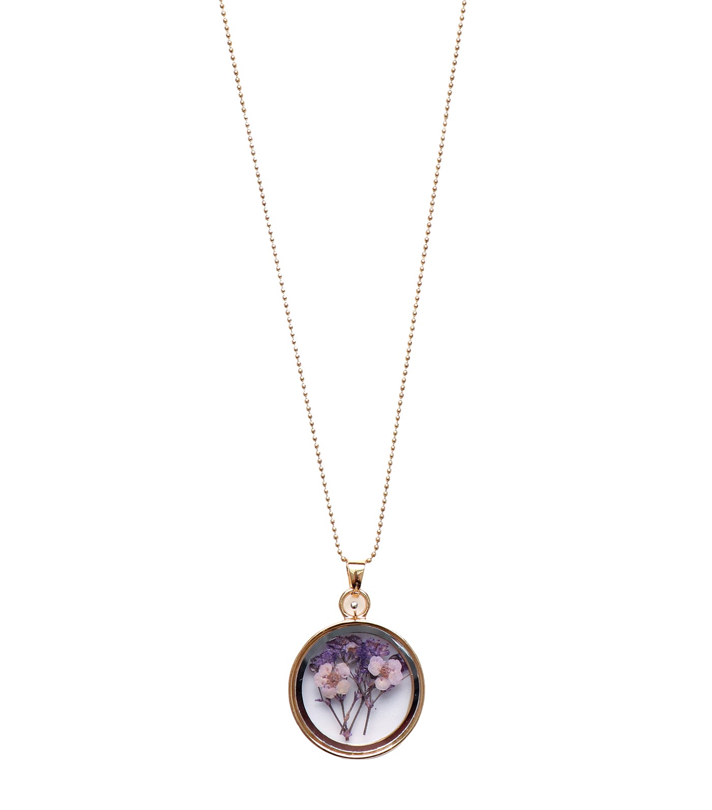 Pressed Flower Oval Pendant Necklace - ApolloBox