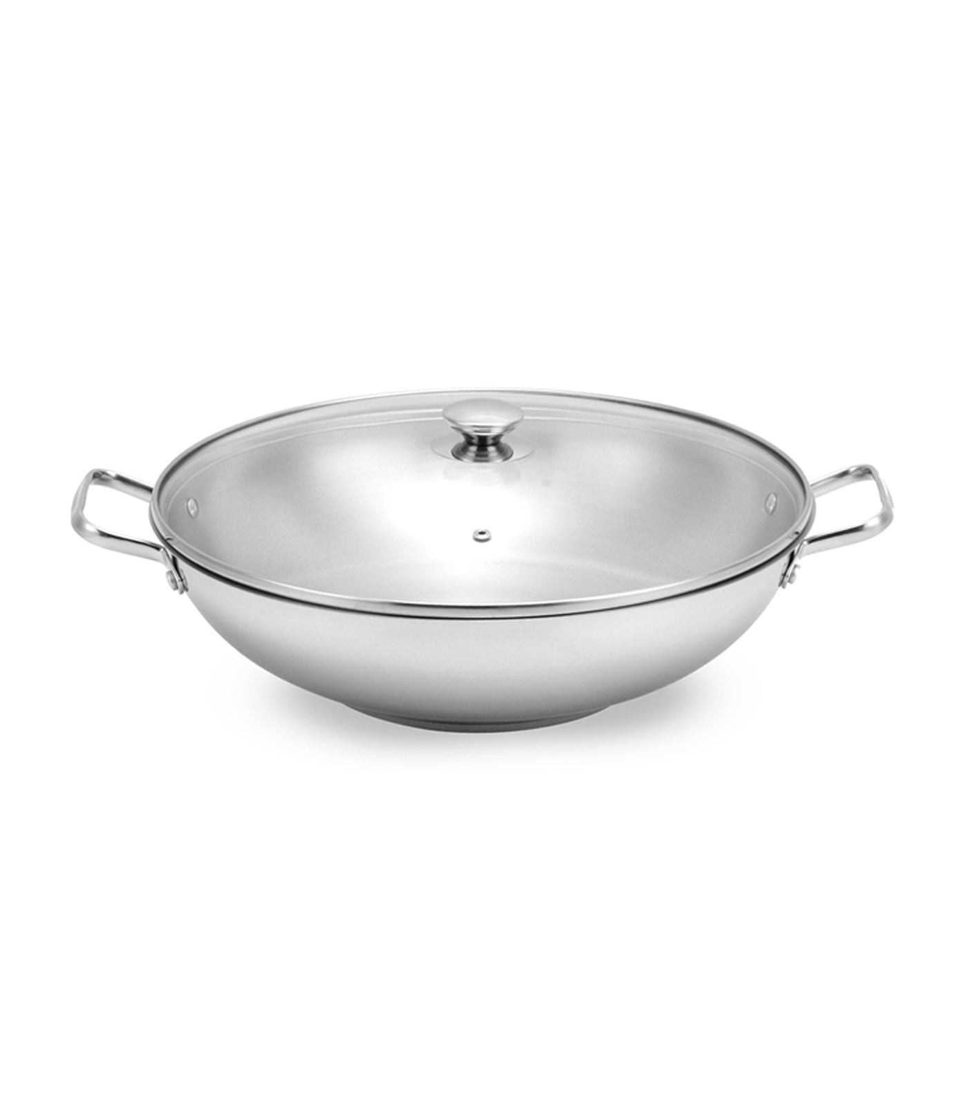 lifestyle silver stainless steel wok with glass cover