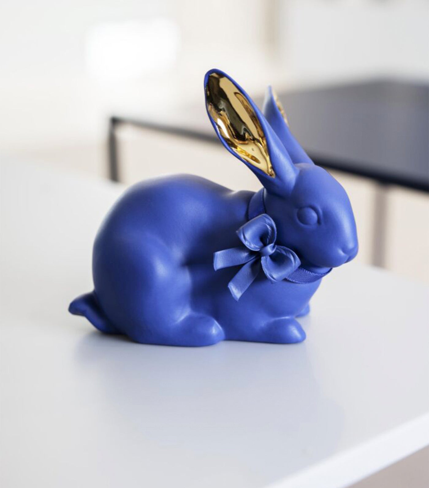 lladro blue-gold attentive bunny figurine