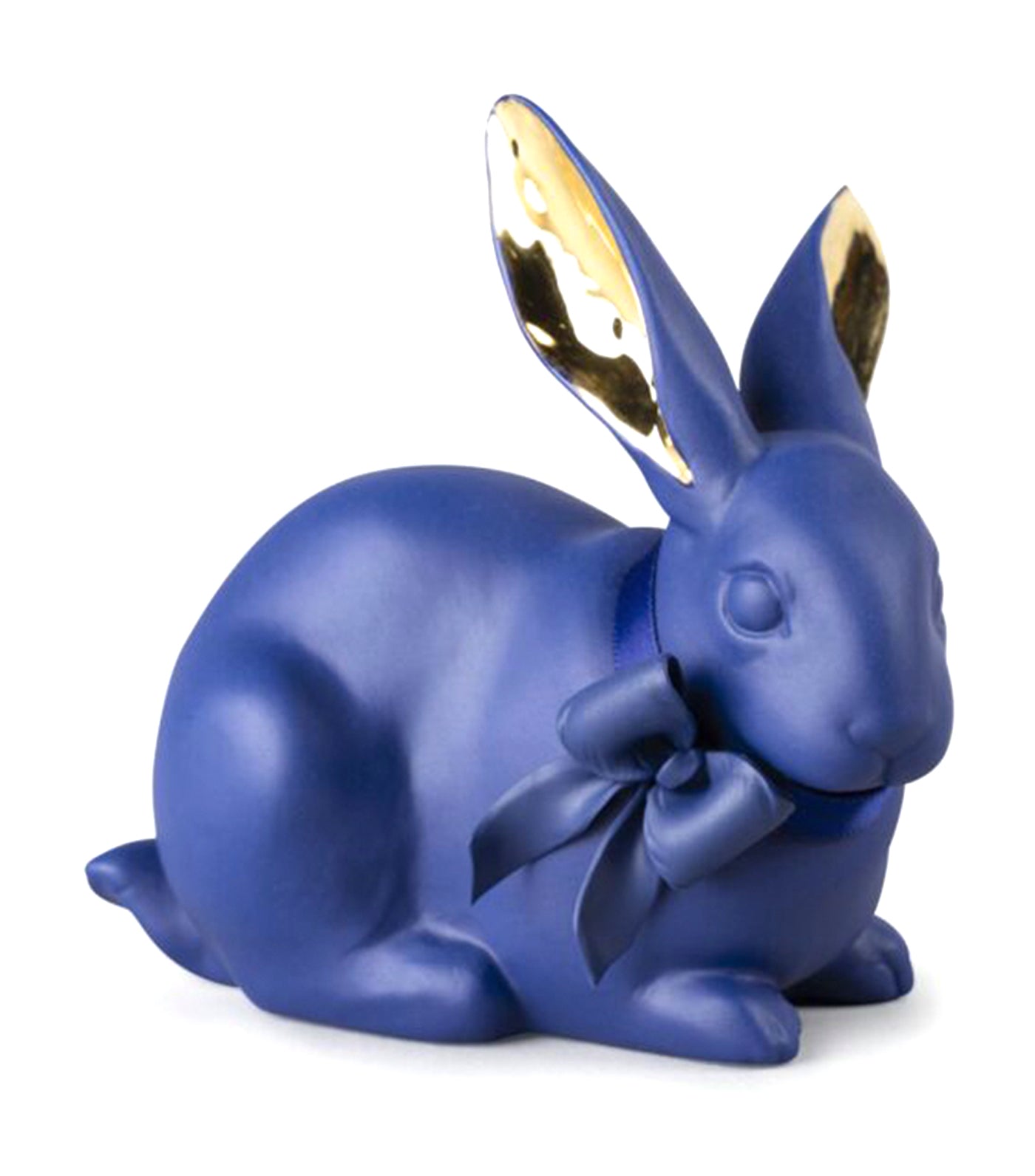 lladro blue-gold attentive bunny figurine