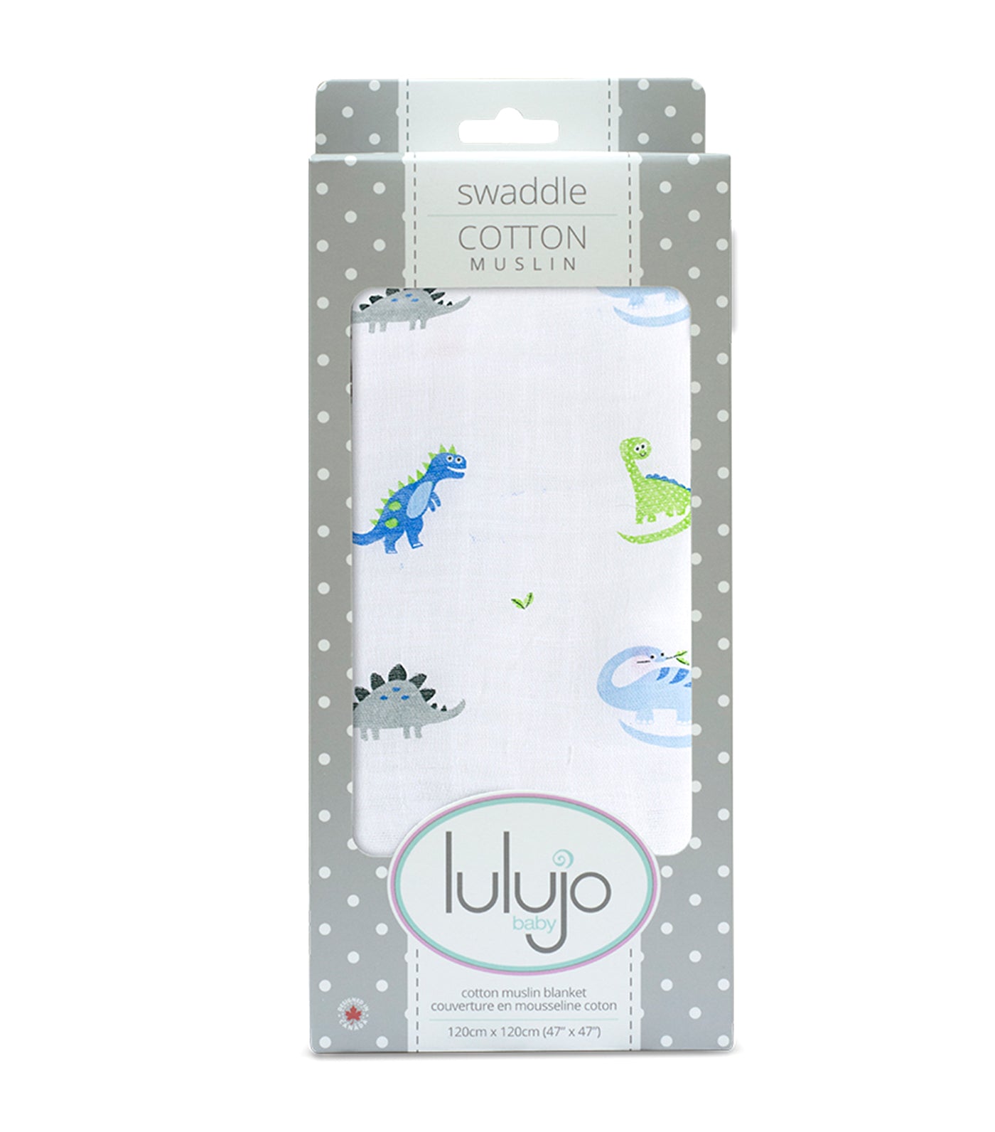 lulujo cotton muslin swaddling blanket (single) - prehistoric pals