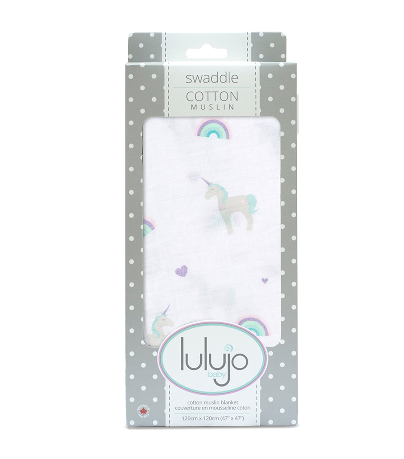 lulujo cotton muslin swaddling blanket (single) - rainbows and unicorn