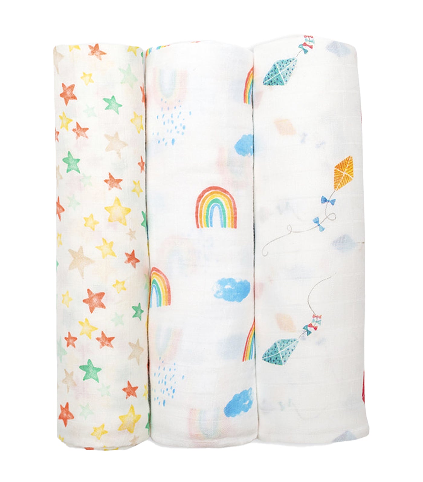 lulujo bamboo muslin swaddling blanket (set of 3) - high in the sky