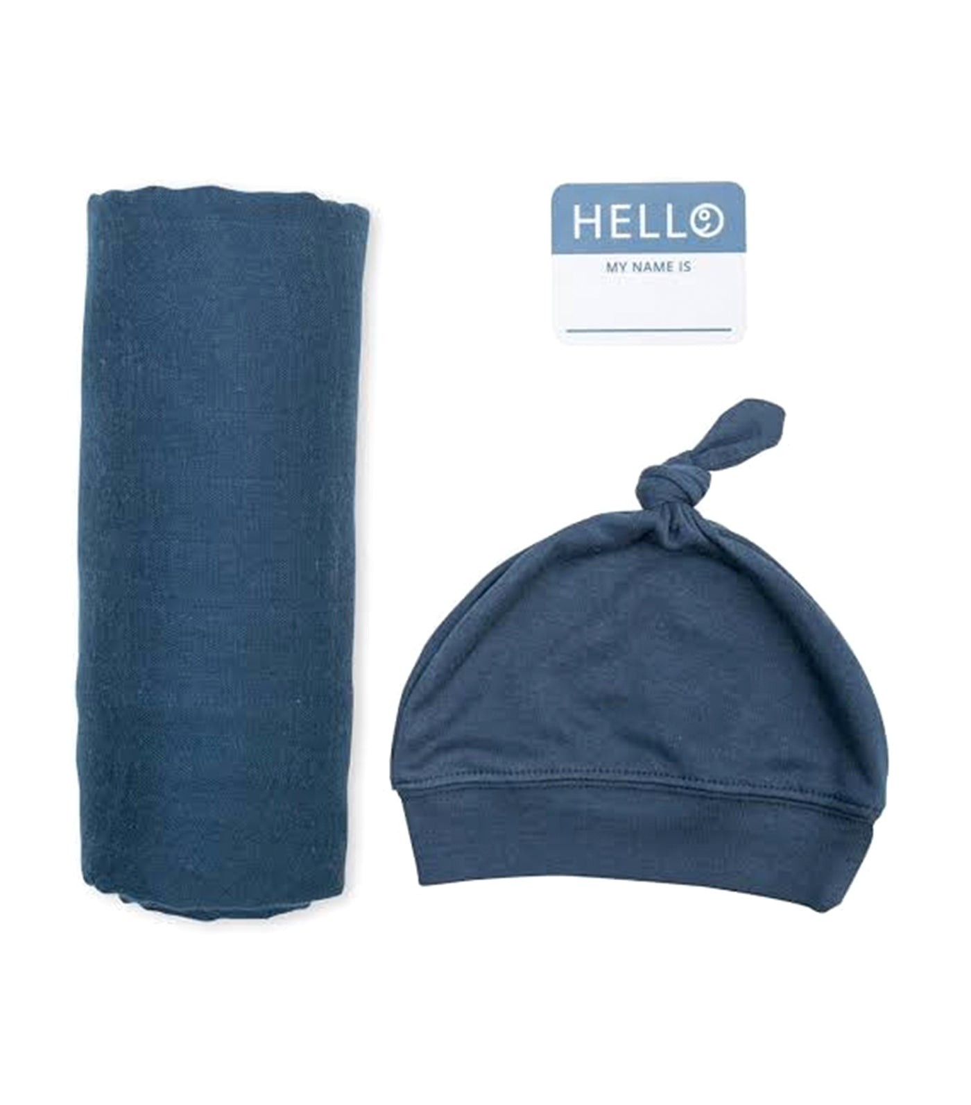 lulujo navy bamboo swaddling blanket and matching hat 