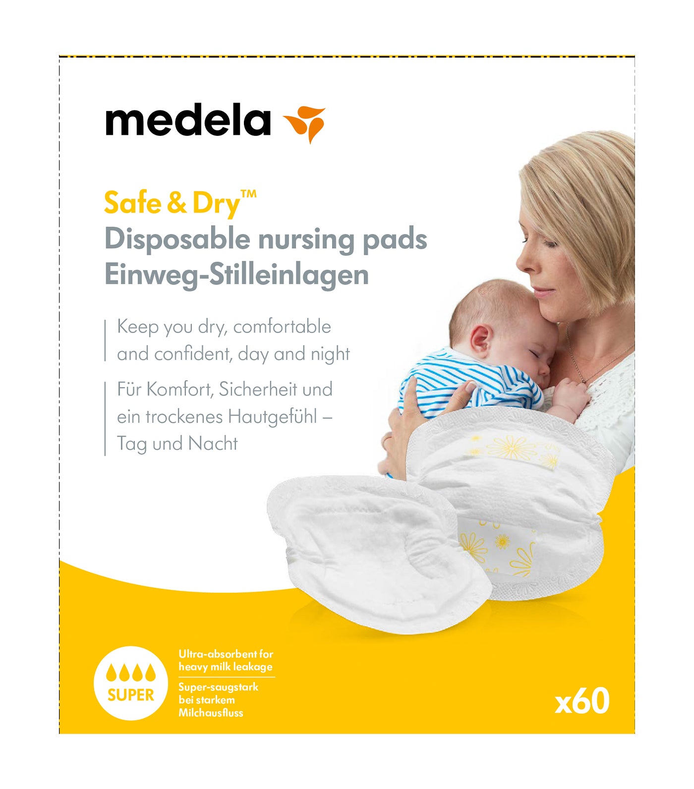 medela safe & dry™ disposable nursing pads (60s)