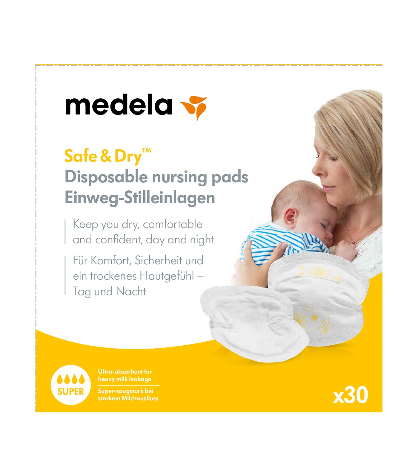 medela safe & dry™ disposable nursing pads (30s)