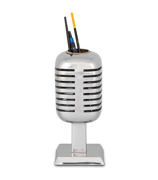 Microphone Pencil Holder Silver