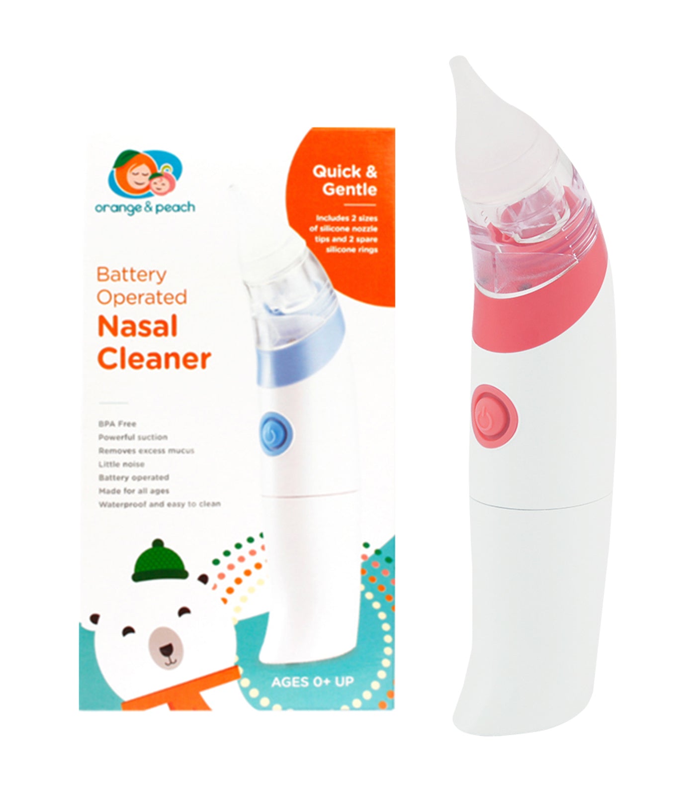 orange and peach battery-operated nasal cleaner