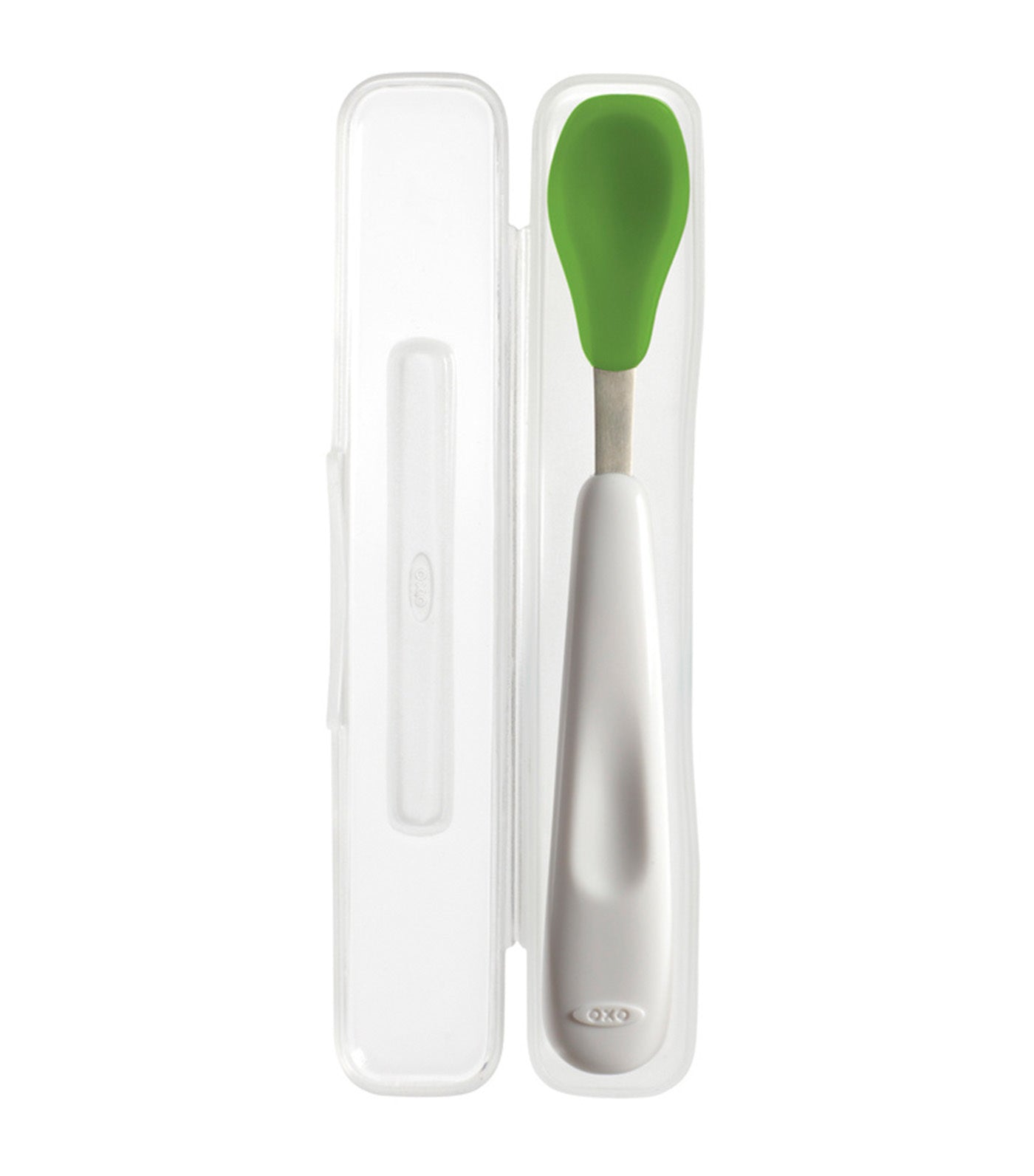 oxo tot on-the-go green feeding spoon with travel case 