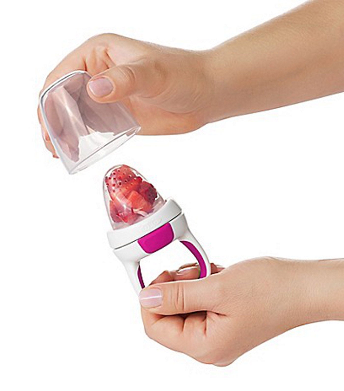 oxo tot pink silicone self-feeder
